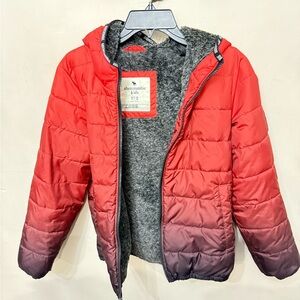 Abercrombie Kids Red and Gray Ombre Puffer Jacket